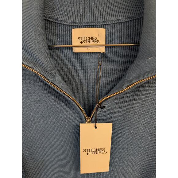 Stitches & Stripes Eva Half Zip Pullover Sweater Cropped Preppy Blue XL NWT - Picture 4 of 7